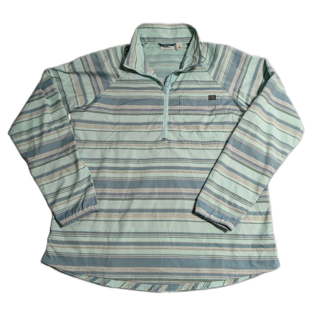 LL Bean Everyday SunSmart Womens S Woven Quarter Zip Striped Pullover Shirt